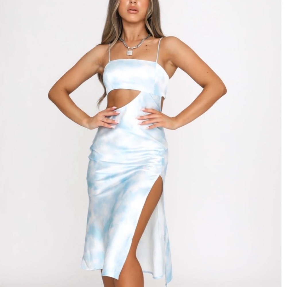 Take a moment midi dress -xs blue tie dye dress
